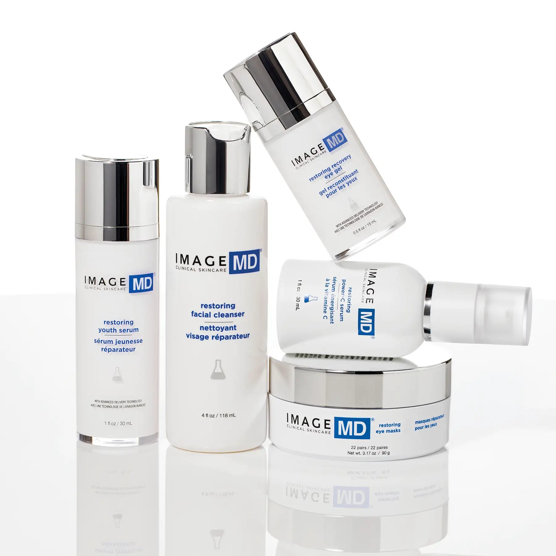 Full Image MD skincare product collection on a white background