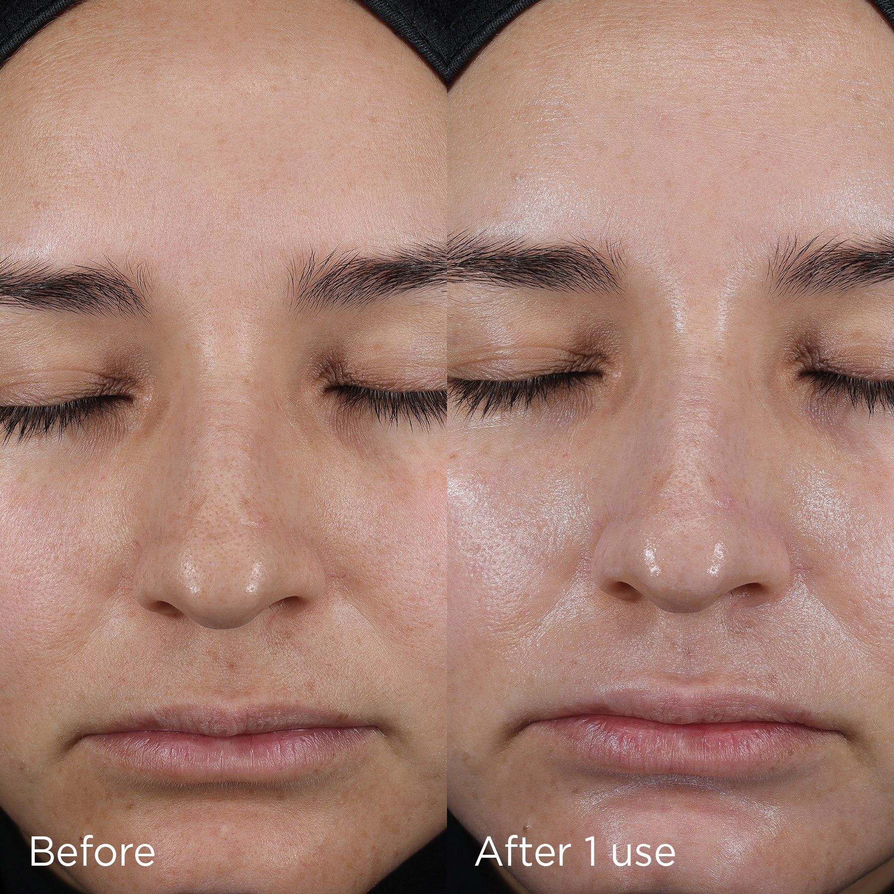 Before and after model shot showing results after 1 use
