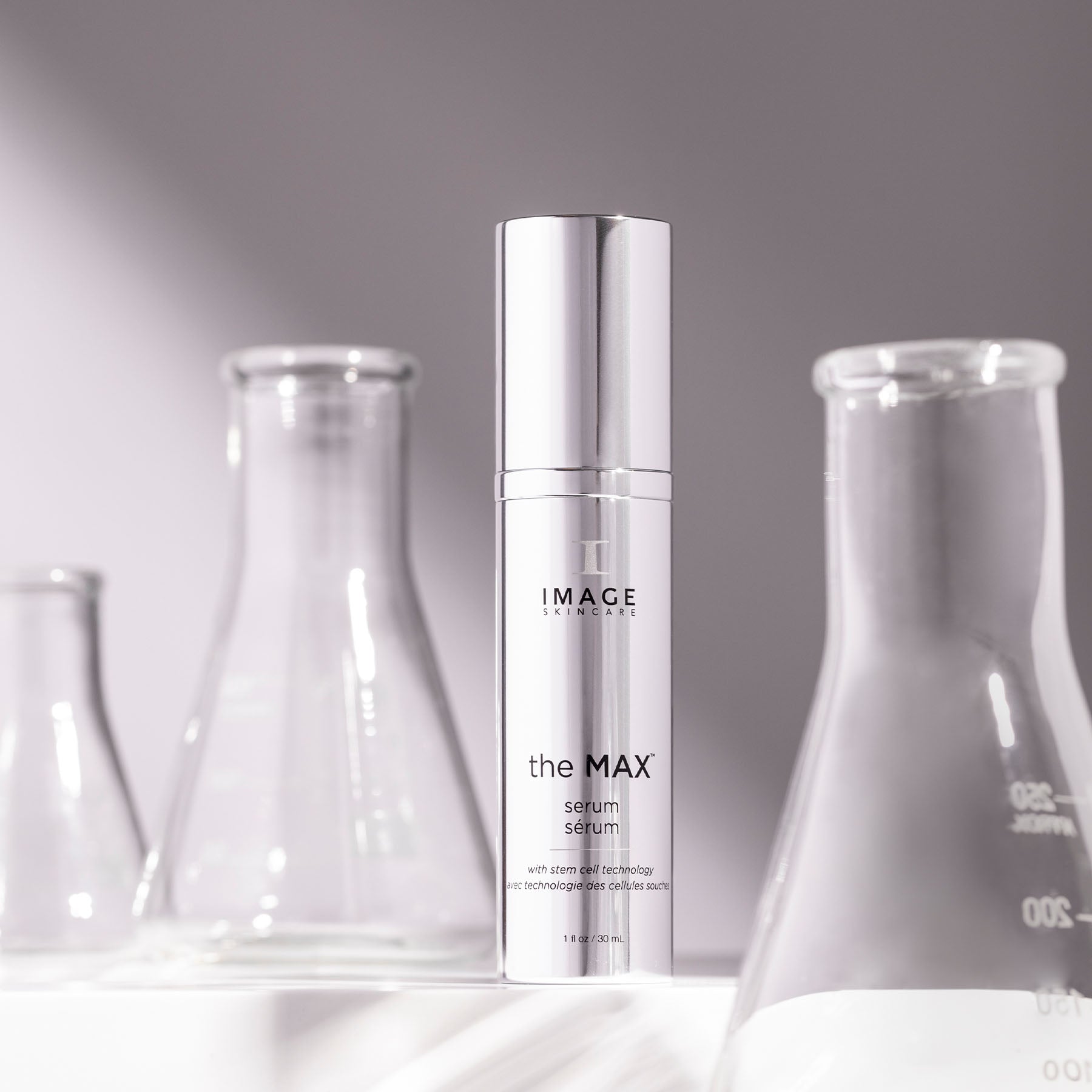 serum bottle surrounded by test tubes