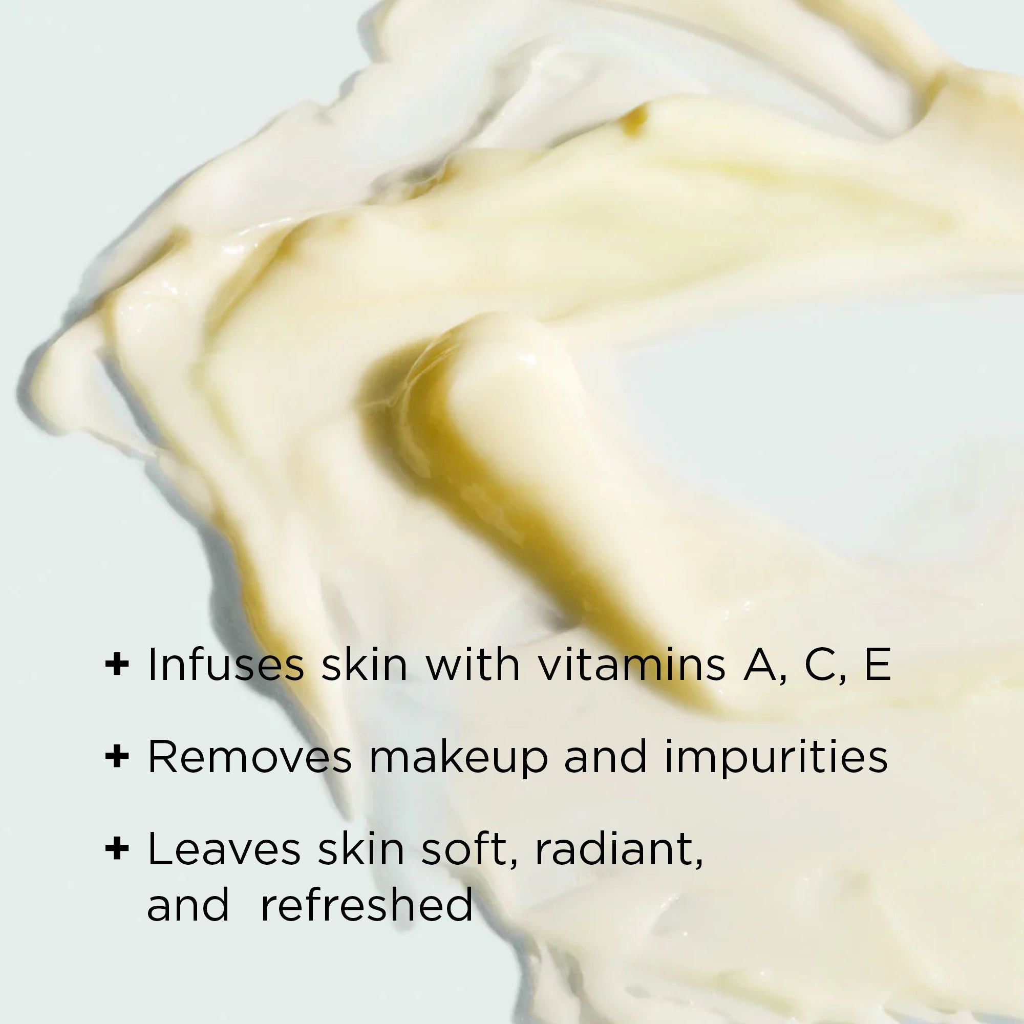 texture shot of cleanser with benefits callouts